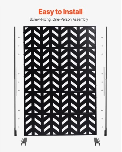 VEVOR Metalinė privatumo pertvara, 47" W x 72" H, 5 skydų, laisvai pastatoma, juoda