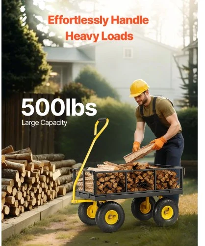 Koduva VEVOR metalinis sodo vežimėlis V500, geltonas, juodas, iki 226,8kg
