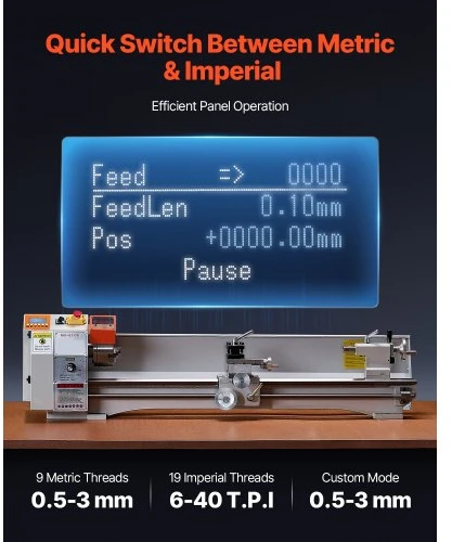 Koduva VEVOR metalinis tekinimo staklės, 220 x 1000 mm, 0–2500 RPM, 1250 W bešepetis variklis
