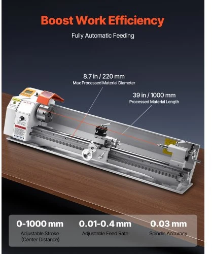 Koduva VEVOR metalinis tekinimo staklės, 220 x 1000 mm, 0–2500 RPM, 1250 W bešepetis variklis