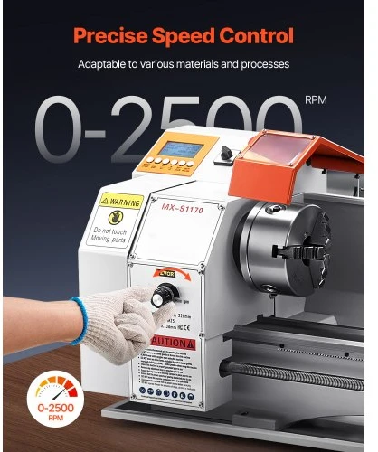 Koduva VEVOR metalinis tekinimo staklės, 220 x 1000 mm, 0–2500 RPM, 1250 W bešepetis variklis
