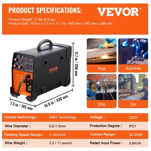 Koduva VEVOR MIG suvirinimo aparatas 200 A, 3 viename, 220V