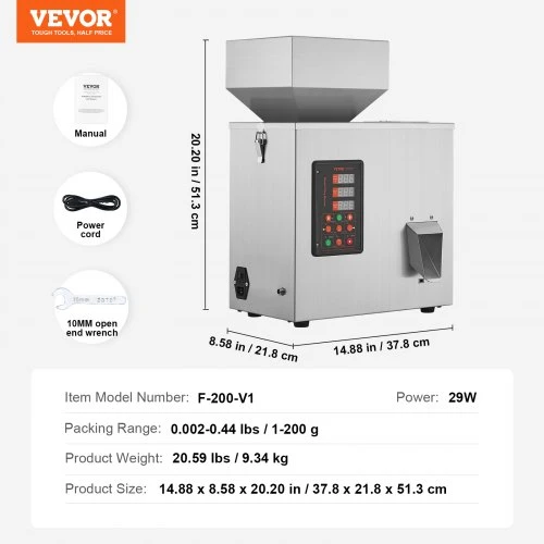 VEVOR Miltelių pildymo mašina, 1–200 g, automatinė svėrimo pildymo mašina