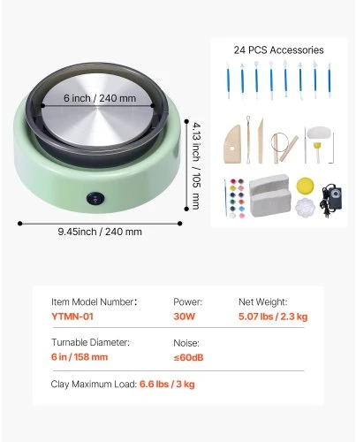 Koduva VEVOR mini keramikos žiedimo ratas, 158 mm, pirmyn ir atgal, reguliuojamas greitis