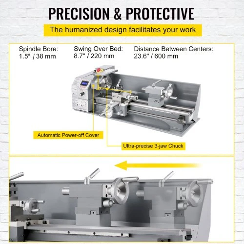 Koduva VEVOR mini metalo tekinimo staklės 750 W, 50–3000 aps./min., 220 x 600 mm