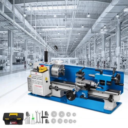 Koduva VEVOR mini metalo tekinimo staklės, 550 W, kintamo greičio, 50–2500 aps./min., 7x14 col.