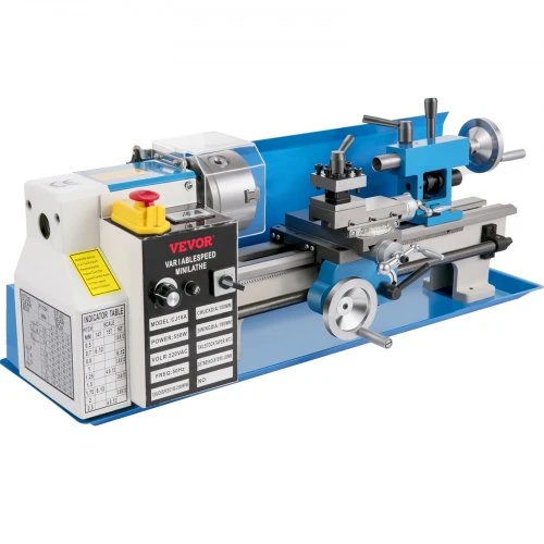 Koduva VEVOR mini metalo tekinimo staklės, 180 x 350 mm, 550W, kintamo greičio, 3 žandikaulių griebtuvas