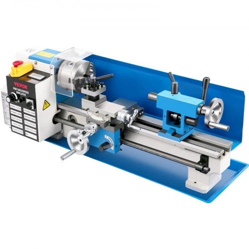 Koduva VEVOR mini metalo tekinimo staklės, 180 x 350 mm, 550W, kintamo greičio, 3 žandikaulių griebtuvas