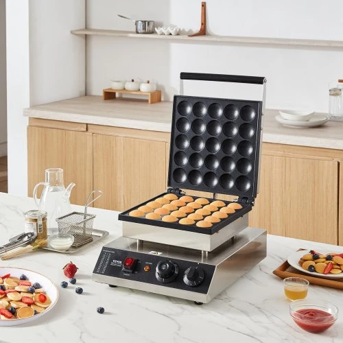 Koduva VEVOR mini olandiškų blynelių keptuvė PC-25-2, 25 vnt., 43 mm, sidabrinė, 1700 W