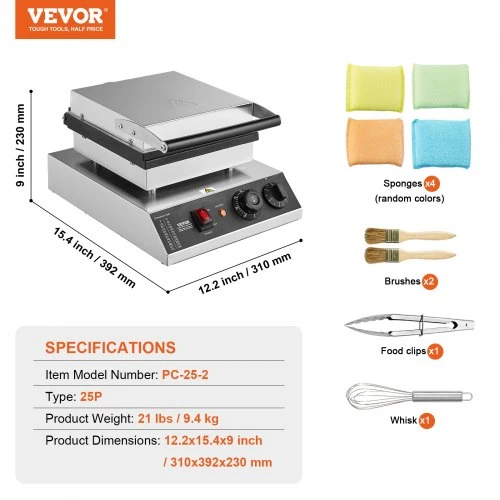 Koduva VEVOR mini olandiškų blynelių keptuvė PC-25-2, 25 vnt., 43 mm, sidabrinė, 1700 W