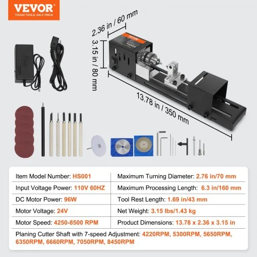 Koduva VEVOR mini tekinimo staklės 7 cm x 16 cm, 24 VDC 96 W, 7 greičių