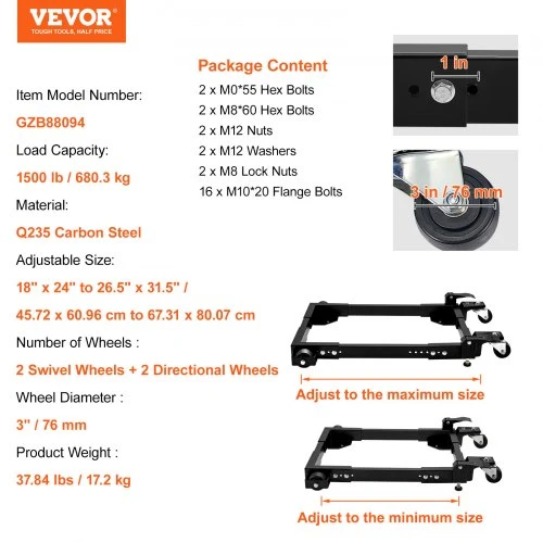 Koduva VEVOR mobilus pagrindas, 1500 lbs, reguliuojamas 18" x 24"–26.5" x 31.5"