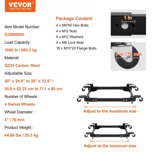 Koduva VEVOR mobilus pagrindas, 1500 lbs, reguliuojamas 20" x 24,5"–28" x 33,5", su 4 pasukamais ratukais