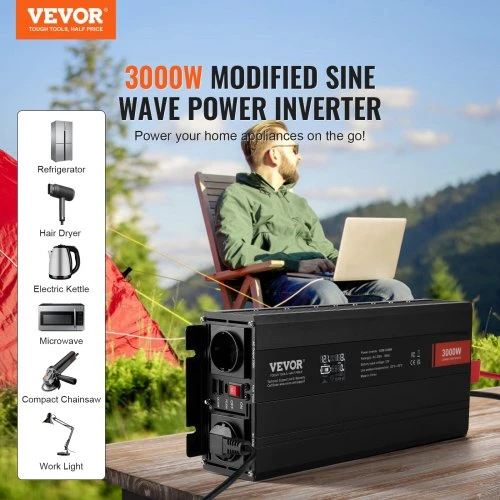 VEVOR Modifikuotos sinusoidės keitiklis, 3000 W, DC 12 V į AC 230 V, SGM-3000W