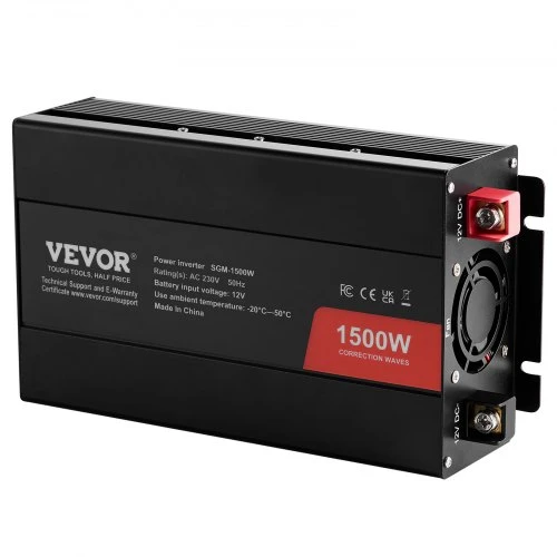 VEVOR Modifikuotos sinusoidės keitiklis, 1500 W, 12 V DC į 230 V AC, su 2 AC lizdais, 2 USB prievadais, 1 Type-C prievadu, SGM-1500W