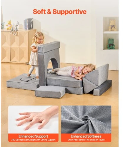 VEVOR Modulinė vaikų žaidimų sofa, 14 dalių, pilka