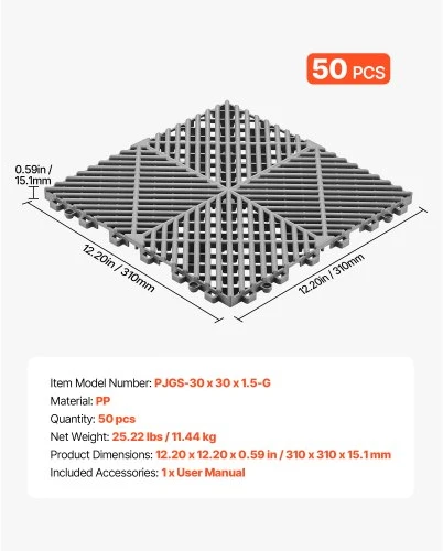 VEVOR Moduliniai drenažo kilimėliai, 310 x 310 mm, pilki, 50 vnt.