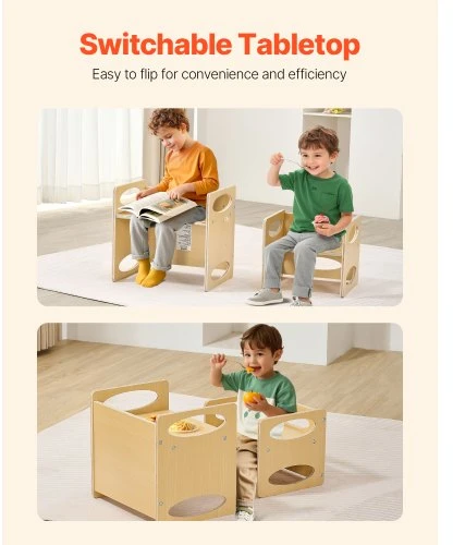 VEVOR Montessori nujunkymo staliukas ir kėdutė, natūralios medienos, 1–5 m.