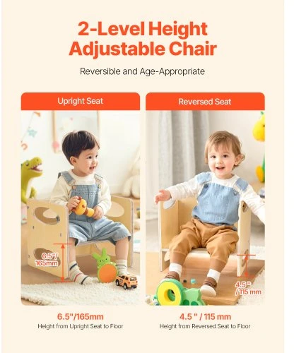 VEVOR Montessori nujunkymo staliukas ir kėdutė, natūralios medienos, 1–5 m.
