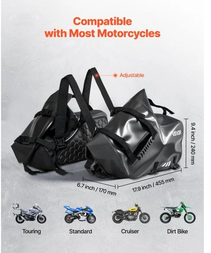 VEVOR Motociklo balandinės 28 l (14 l x 2), juodos