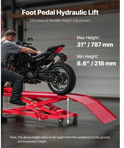 VEVOR Motociklo keltuvas, 1000 lb, 8,6–31 col., su saugos užraktu
