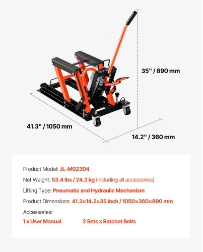 VEVOR Motociklo keltuvas, 1500 lbs, hidraulinis ir pneumatinis