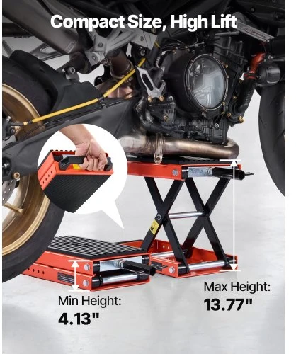 VEVOR Motociklo keltuvas, 680 kg žirklinis kėliklis su plačia platforma ir fiksavimo kaiščiu, 105–350 mm
