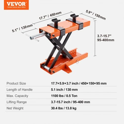 VEVOR Motociklo keltuvas žirklinis domkratas 499,5kg su balnu ATV ir dirt bike