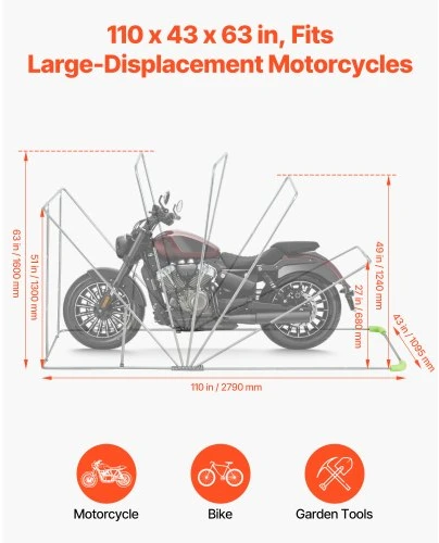 VEVOR Motociklo laikymo pastogė su apsaugine spyna, 600D Oxford atverčiamas garažo tentas, juodas