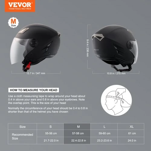 VEVOR Motociklo šalmas, 3/4 veido, ABS, su Bluetooth ryšiu, keičiami lęšiai, M, 57-58 cm