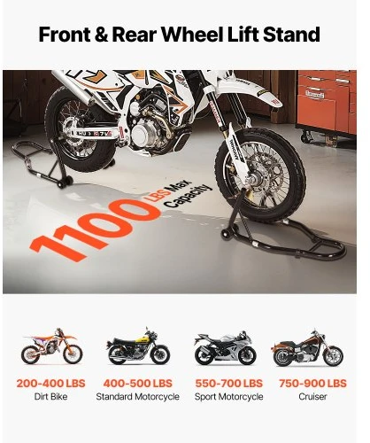 VEVOR Motociklo stovas-keltuvas, priekinis ir galinis kombinuotas, juodas