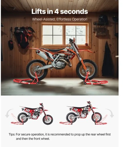 VEVOR Motociklo stovas-keltuvas, priekinis ir galinis komplektas, raudonas