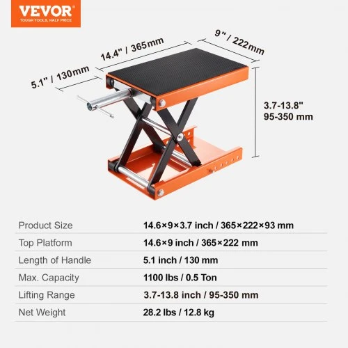 VEVOR Motociklo žirkliniai keltuvas 500 kg, platus platformos stalas
