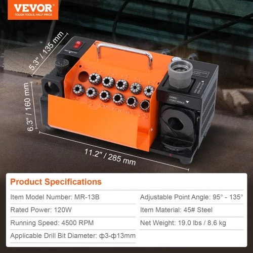 Koduva VEVOR MR-13B grąžtų galąstuvas 3–13 mm, su 11 įvorėmis