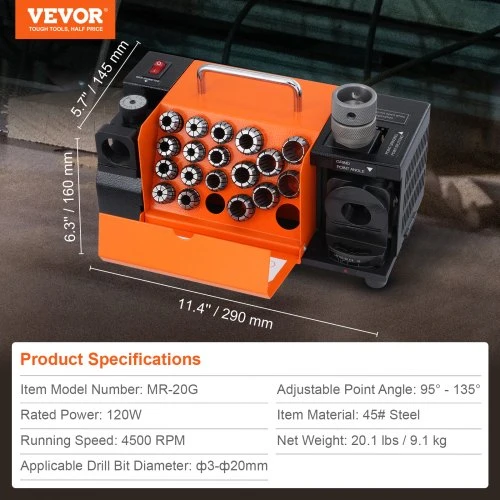 Koduva VEVOR MR-20G grąžtų galąstuvas 3–20 mm su 18 įvorėmis