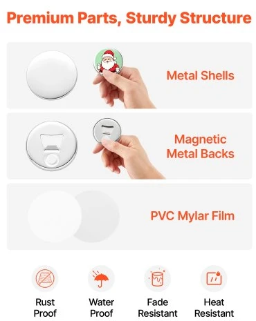 VEVOR Mygtukų gaminimo priedai, 50 rinkinių, 58 mm magnetiniai mygtukų komponentai