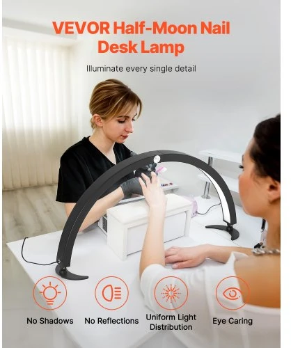 VEVOR Nagų stalo lempa, 40 W pusmėnulio LED šviestuvas su telefono laikikliu, reguliuojamas ryškumas ir spalvų temperatūra