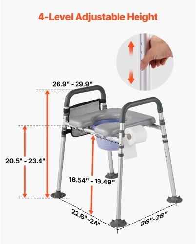 VEVOR Naktinis komodas FBL760638, 227 kg, 4-in-1, su paminkštinta sėdyne ir porankiais, 5 l kibiru