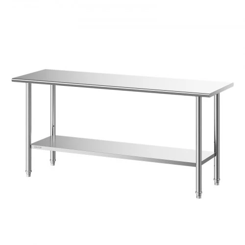 Koduva VEVOR nerūdijančio plieno darbinis stalas, 61x183 cm, su reguliuojama apatine lentyna