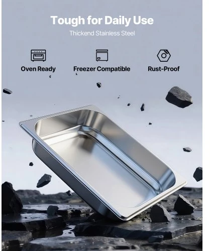 VEVOR Nerūdijančio plieno garų indas 1/2 dydžio, 63,5 mm gylio, 3,8 l, 4 vnt.