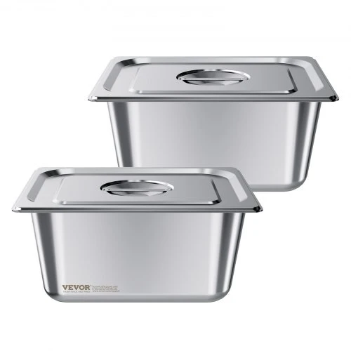 Koduva VEVOR nerūdijančio plieno garų keptuvės su dangčiais, 1/2 dydžio, 148 mm gylio, 9 l, 2 vnt.