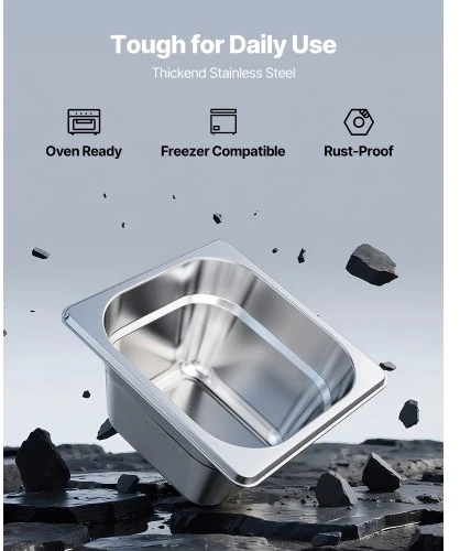 VEVOR Nerūdijančio plieno gastro indai, 1/6 dydis, 100 mm gylio, 1,7 l, 6 vnt.