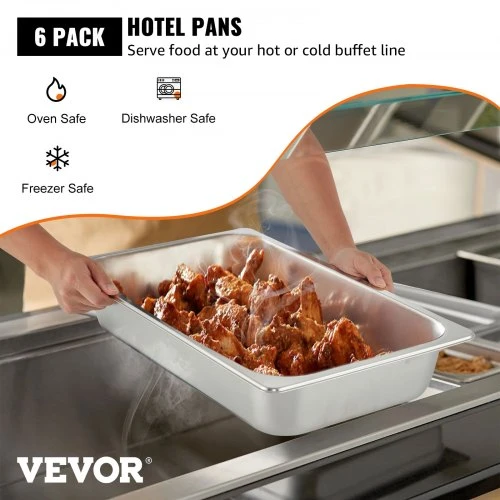 Koduva VEVOR nerūdijančio plieno hotelinis indas, 6 vnt., 13 l, gilus, 537 x 330 x 90 mm