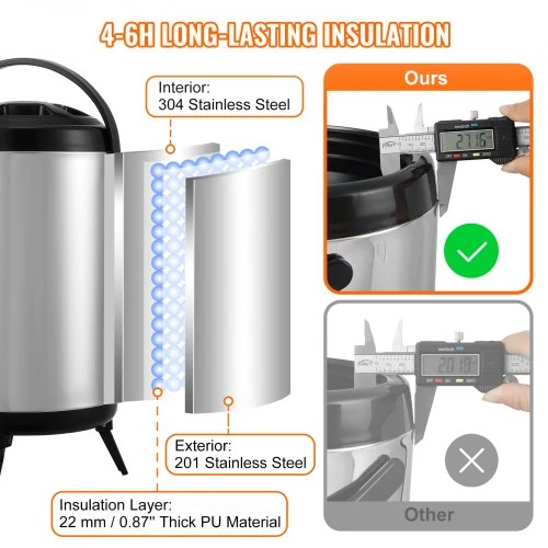 VEVOR Nerūdijančio plieno izoliuotas gėrimų dozatorius, 2 gal. 7,6 l