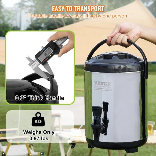 VEVOR Nerūdijančio plieno izoliuotas gėrimų dozatorius, 6 l, su čiaupu