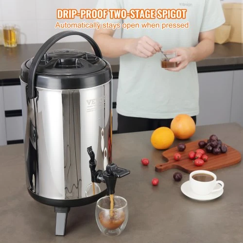 VEVOR Nerūdijančio plieno izoliuotas gėrimų dozatorius, 2 gal. 7,6 l