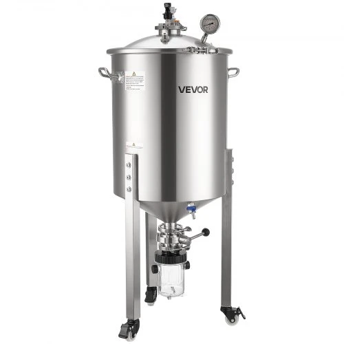 VEVOR Nerūdijančio plieno kūginis fermentatorius, 60 l, su ratukais, dangčiu, rankena ir termometru