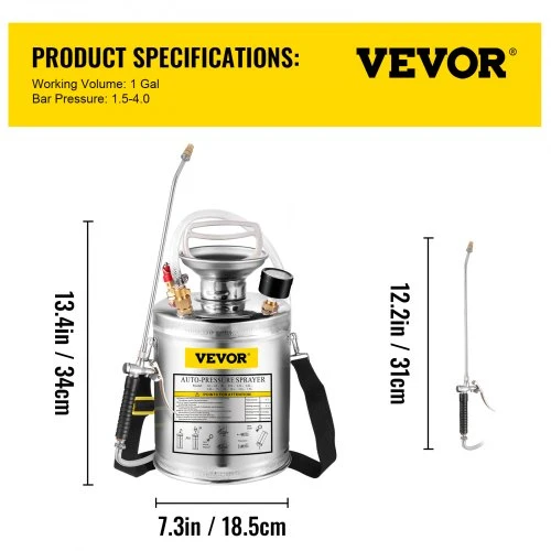 Koduva VEVOR nerūdijančio plieno purkštuvas 4 l