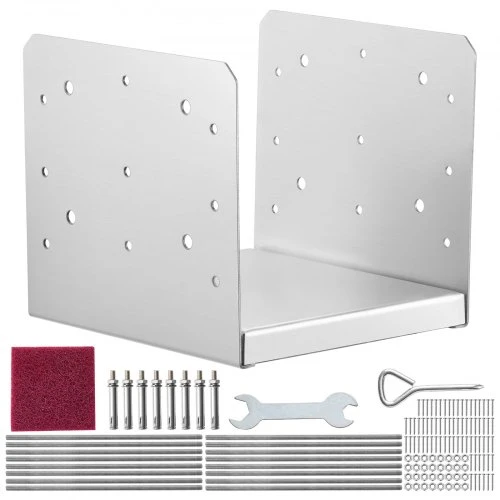 VEVOR Nerūdijančio plieno reguliuojamas stulpo pagrindas, 4 vnt., 203,2 x 203,2 mm