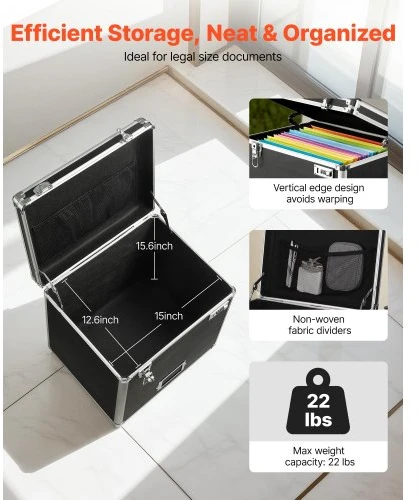 VEVOR Nešiojama dokumentų dėžė, 396,2 x 320 x 381 mm vidinis dydis, rakinamas mobilus dėklas su teleskopine rankena